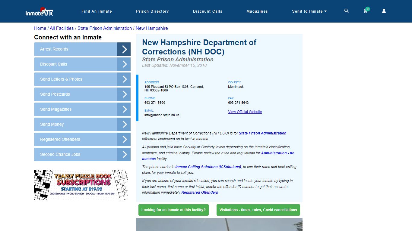 New Hampshire Department of Corrections (NH DOC) - InmateAid
