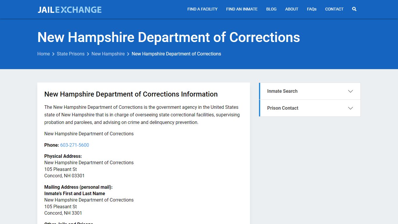 New Hampshire Department of Corrections Inmate Search, NH - Jail Exchange